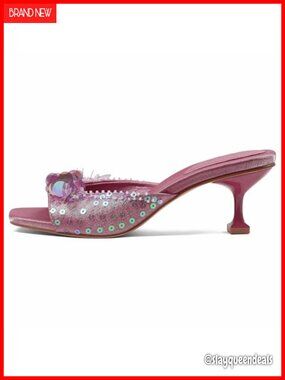 Sequin Kitten Heel Low Heels Square Toe Slingback Sandals for Party Wedding